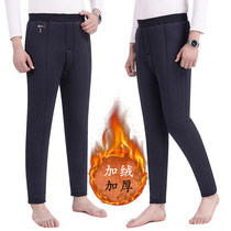 Middle Aged Cotton Pants Mens Glint Thickened Inside Wear Warm Pants Seniors Winter Big Code High Waist Camel Suede Cotton Grandpa Pants