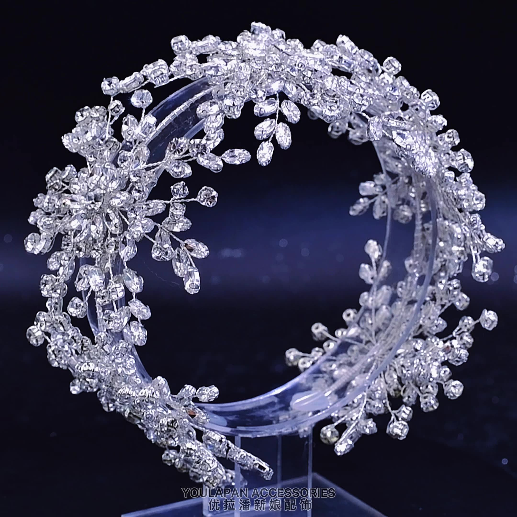 优拉潘 冰雪女王皇冠新娘婚礼发箍发饰金色满钻王冠礼服配饰hp389