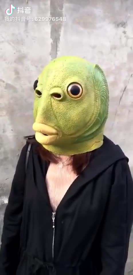 绿鱼人面具绿鱼怪面具抖音同款2020爆款绿皮鱼头怪动物乳胶头套男