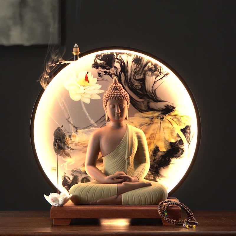 大号佛像释迦摩尼佛阿弥陀佛药师佛菩提如来佛像陶瓷发光灯圈摆件