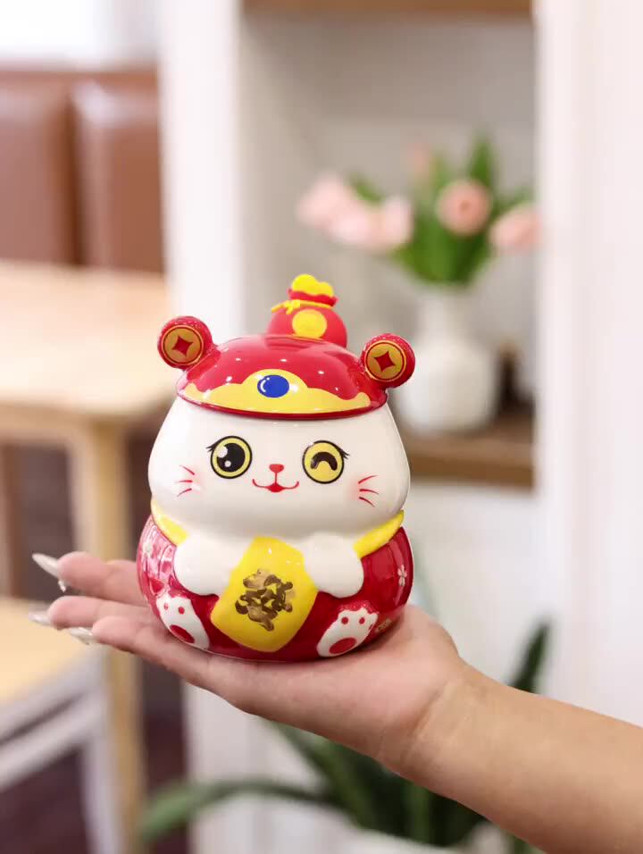 手绘陶瓷马克杯可爱招财猫水杯高颜值礼物情侣家用办公室咖啡杯子