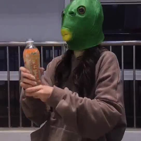 现货网红绿鱼头套鱼头绿鱼面具节日搞笑整蛊沙雕绿头怪怪鱼面具