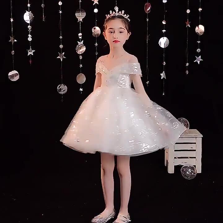 儿童高端公主裙女童礼服蓬蓬纱花童婚纱小女孩钢琴演出服大码礼服