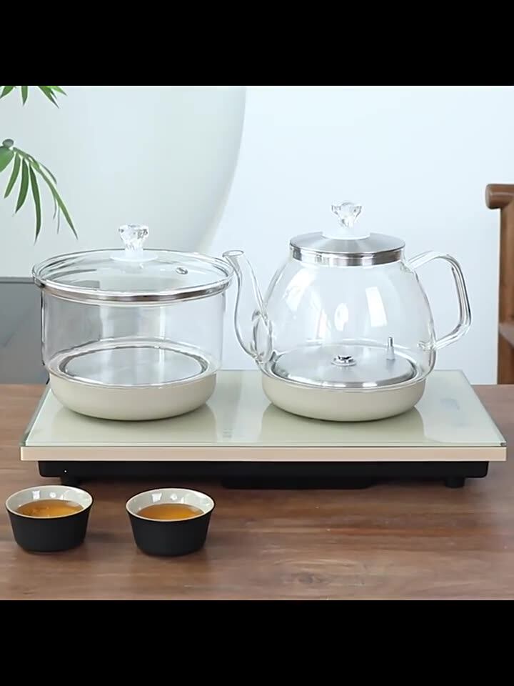 茶道功夫茶具套装家用客厅全自动玻璃底部上水烧水电磁炉实木茶盘