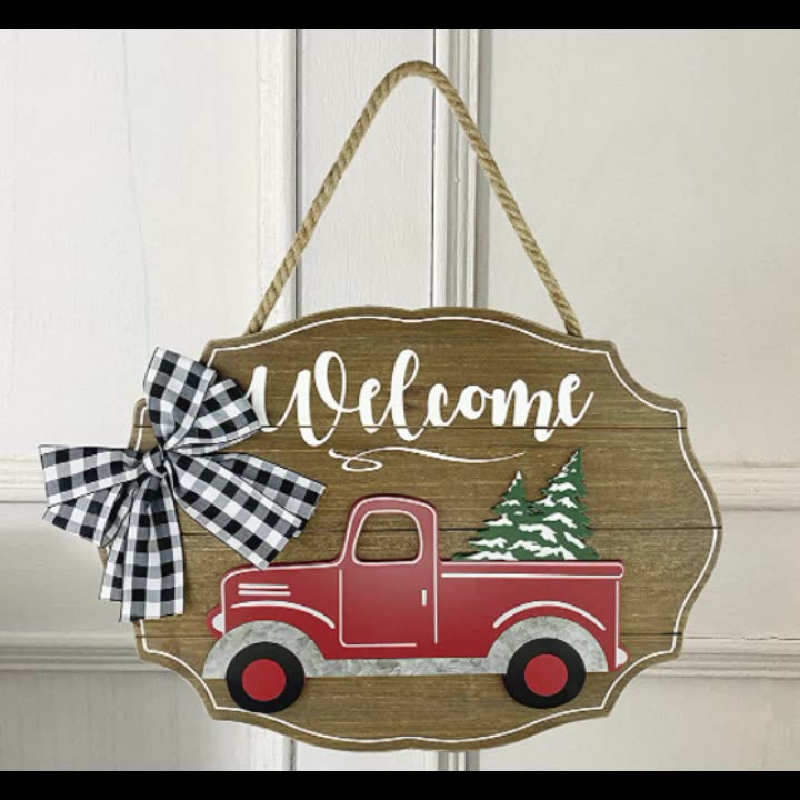 wooden truck welcome sign for front door red truck decor with 6
