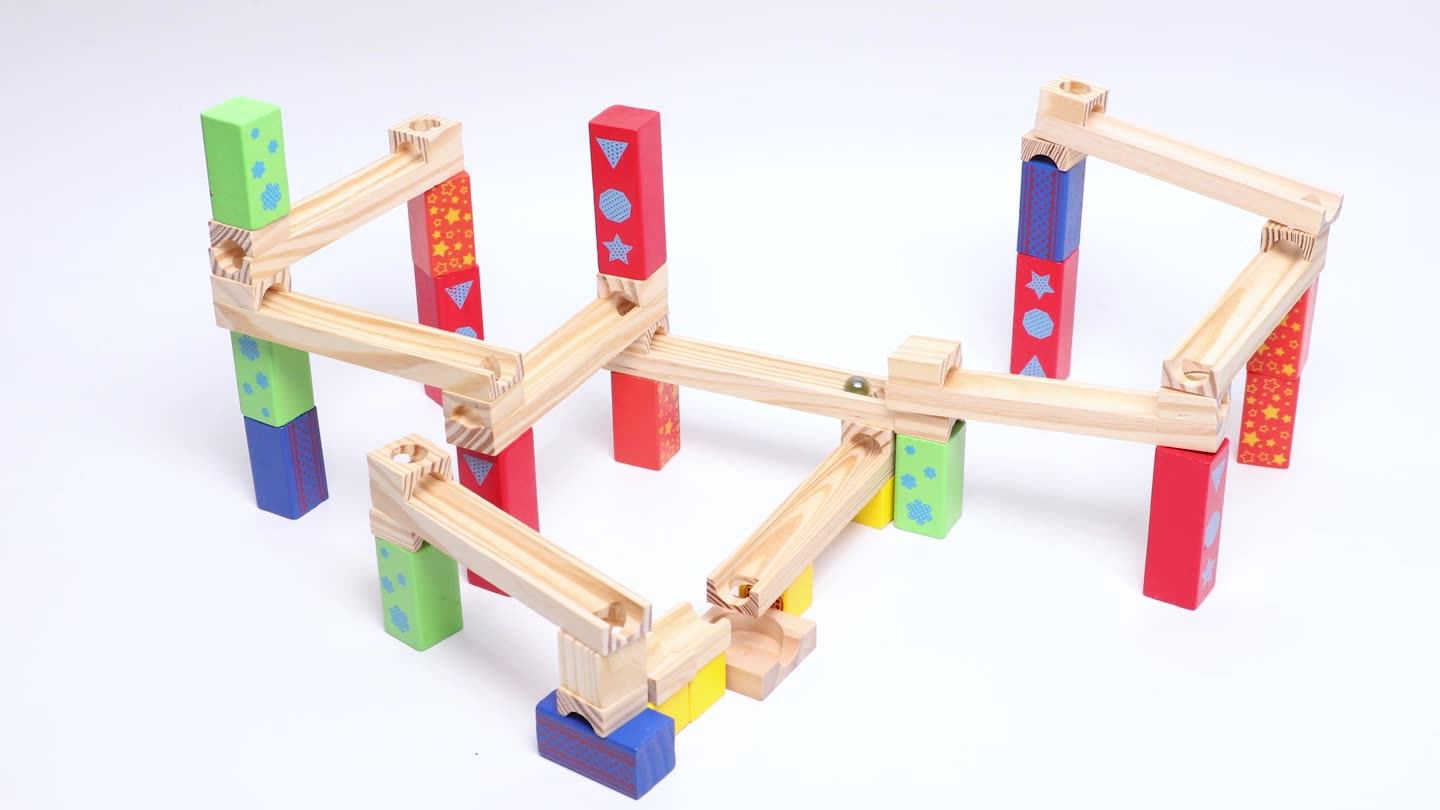 幼儿童益智diy滚珠轨道积木堆叠高弹珠滑道拼装构建弹珠 木制玩具