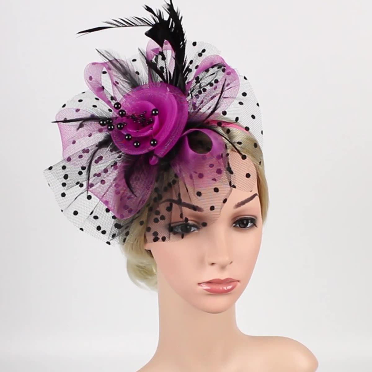 跨境复古网纱花朵头饰新娘羽毛头花发饰赛马节茶话会舞会礼帽发箍