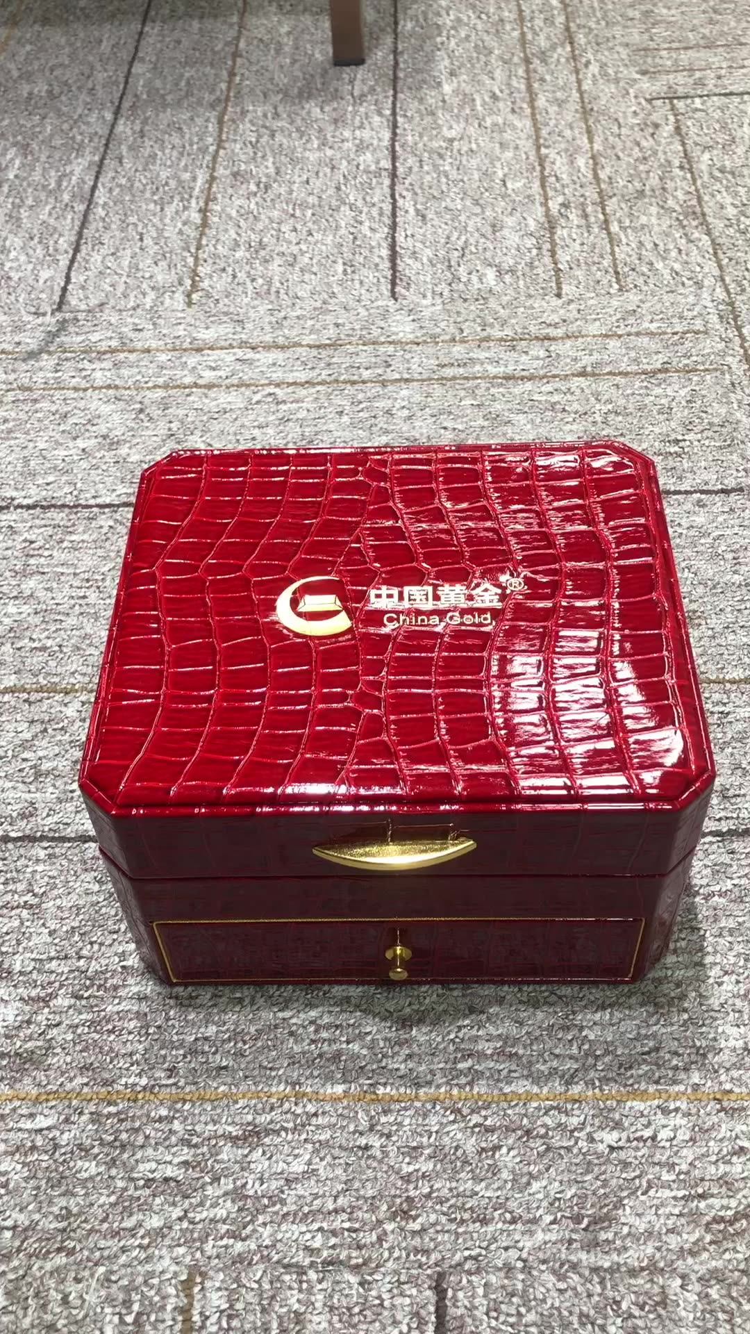 红色喜庆订婚三金首饰盒婚庆八角盒结婚戒指项链盒黄金饰品收纳盒