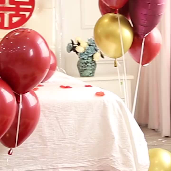 10寸12寸双层石榴红气球 婚礼婚房现场布置车厘子紫香奈红色气球
