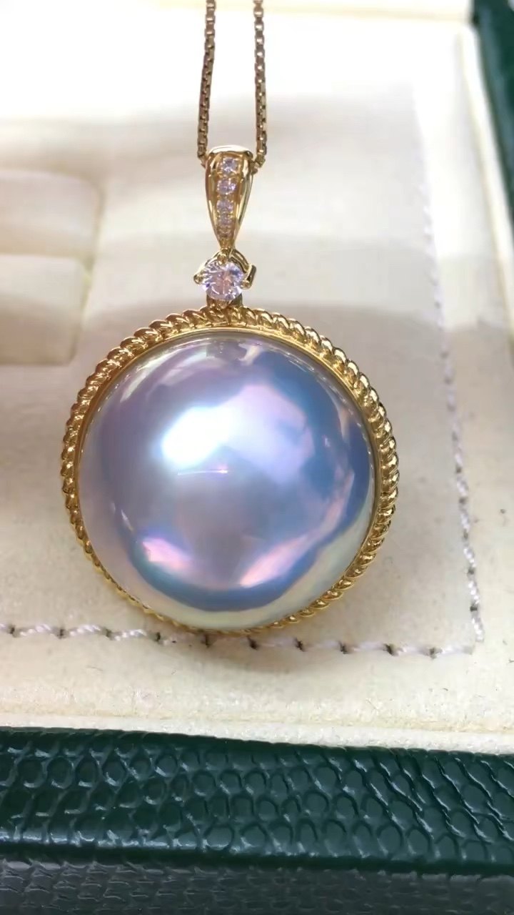 天然海水马贝珠吊坠 外围23.7mm镜面强光无瑕18k金钻石镶嵌-阿里巴巴
