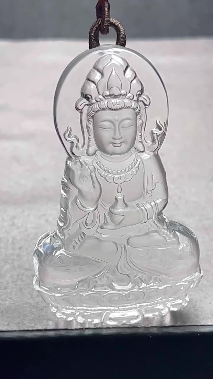 浩澜水晶大号天然白水晶观音本命佛吊坠项链毛衣链饰品礼物首饰