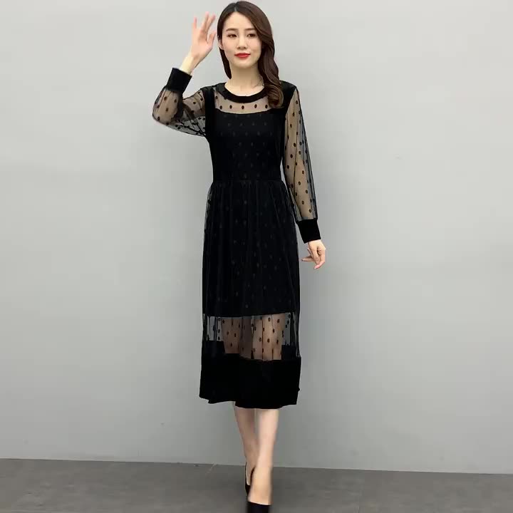 real shot large size autumn dress broad lady covering meat 2020