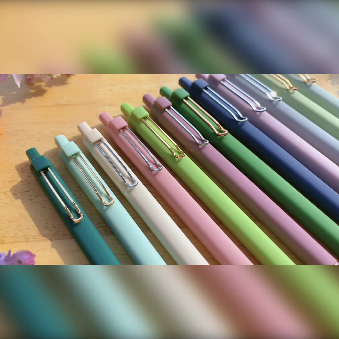 一木林新款莫兰迪色学生黑笔纯色高颜值方杆笔中国风按动中性笔