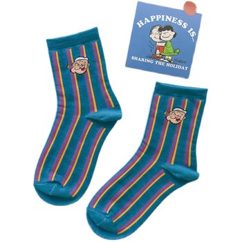 Nut Mommy ກາຕູນງາມ Popeye ຖົງຕີນຂະຫນາດກາງ Ins ແນວໂນ້ມພາກຮຽນ spring ດູໃບໄມ້ລົ່ນ Summer ເກົາຫຼີ Striped Socks ແມ່ຍິງ