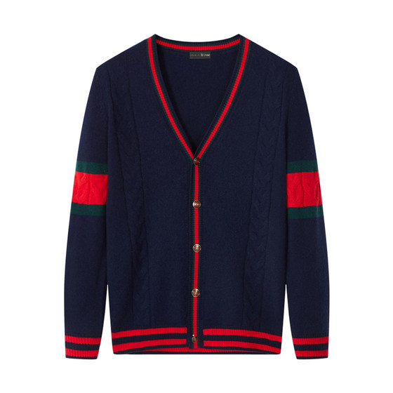 ZOUK men's knitted cashmere sweater, color striped twist cardigan sweater, men's Korean version loose, lazy wind trend autumn ZOUK men's knitted cashmere sweater, color striped twist cardigan sweater, men's Korean version loose, lazy wind trend autumn