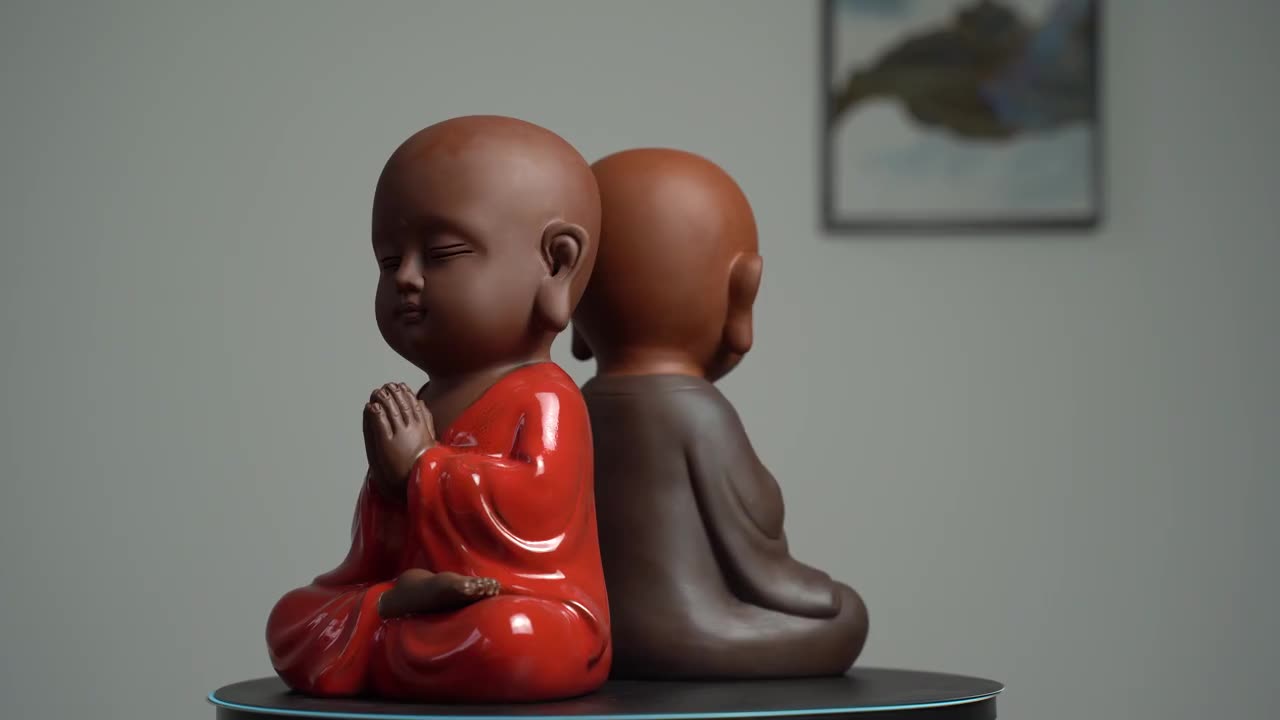 陶瓷大号可爱沙弥办公室禅意坐佛祈福小和尚工艺品紫砂玄关摆件