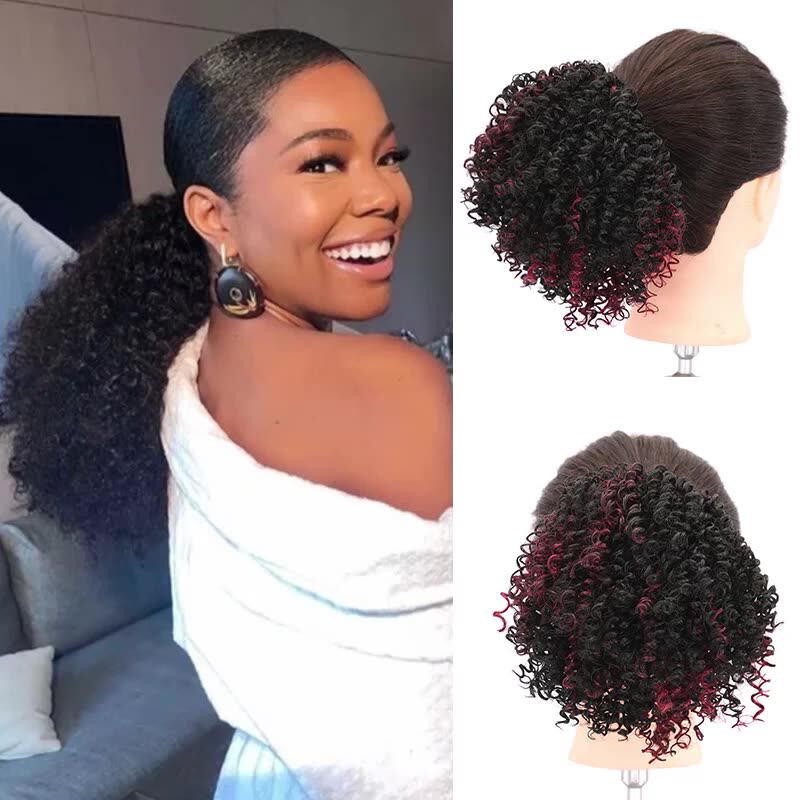 afro kinky style synthetic hair bun fashion drawstring chignon