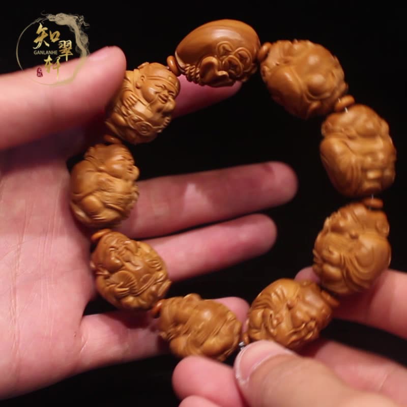 橄榄核手串八大财神20大籽手工雕刻鸡血红真橄榄核文玩配饰男女款