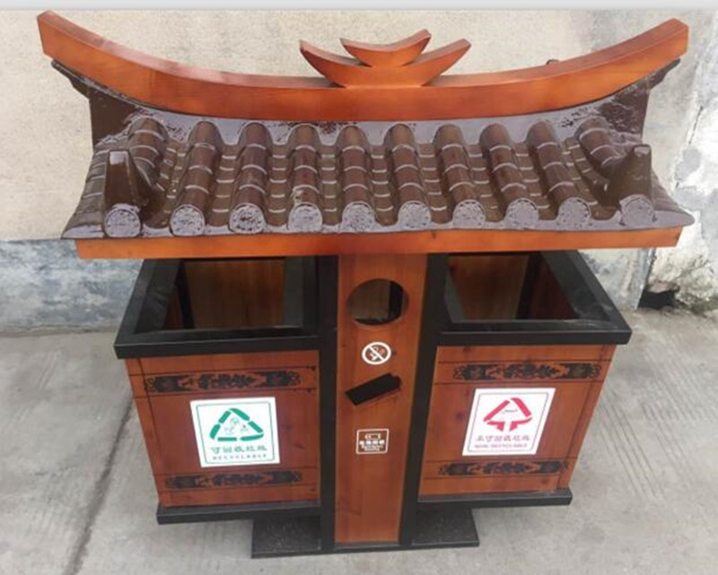 全木质垃圾桶 景区复古垃圾桶 防腐木室外大号果皮箱防腐木垃圾筒_7折