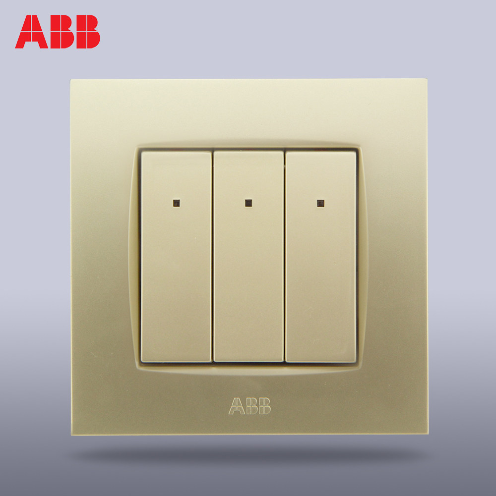 abb开关插座开关面板钢框由艺珍珠金色三开单控带led灯au179-pg
