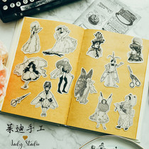 Judy handmade vintage TN black and white characters small objects and paper stickers 60 pieces