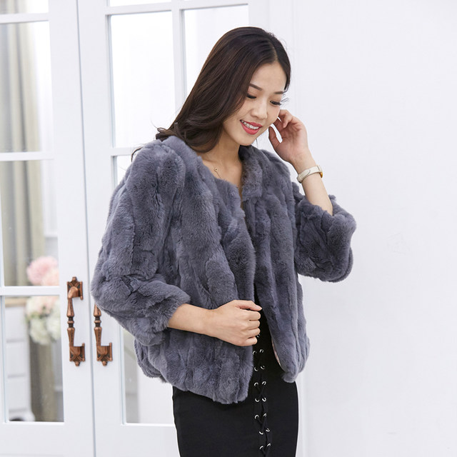 2023 ລາຄາພິເສດ New Rex Rabbit Fur Jacket Fur Short 7-quarter Sleeve Korean Style Loose Large Product New Women's Reverse