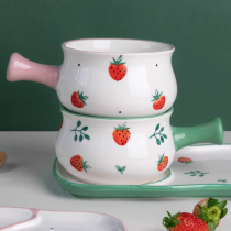 Strawberry handle bowl Household breakfast bowl Creative soup bowl with handle personality large noodle bowl Japanese ceramic plate tableware set