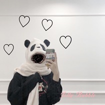 jelly bubble soft lamb hair panda ears warm windproof hat scarf glove one girl