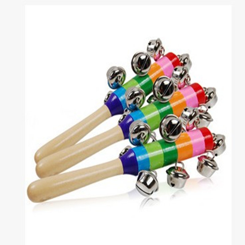 打击乐器彩虹铃10铃彩虹棒铃 串铃原木色13棒铃音乐益智玩具