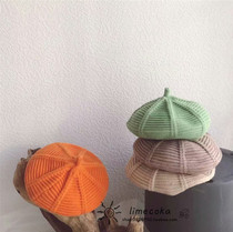 Autumn and winter New simple bright color core yarn childrens knitted beret