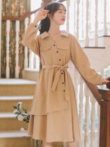 Spring and autumn French shirt dress Womens early spring 2021 new design sense niche waist skirt long skirt