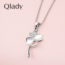 Four Leaf Grass Pure Silver Necklace Female Damp Net Red Short lock bone chain Korean version Brief about gas quality light extravagant necklace with small crowdsourced pendant