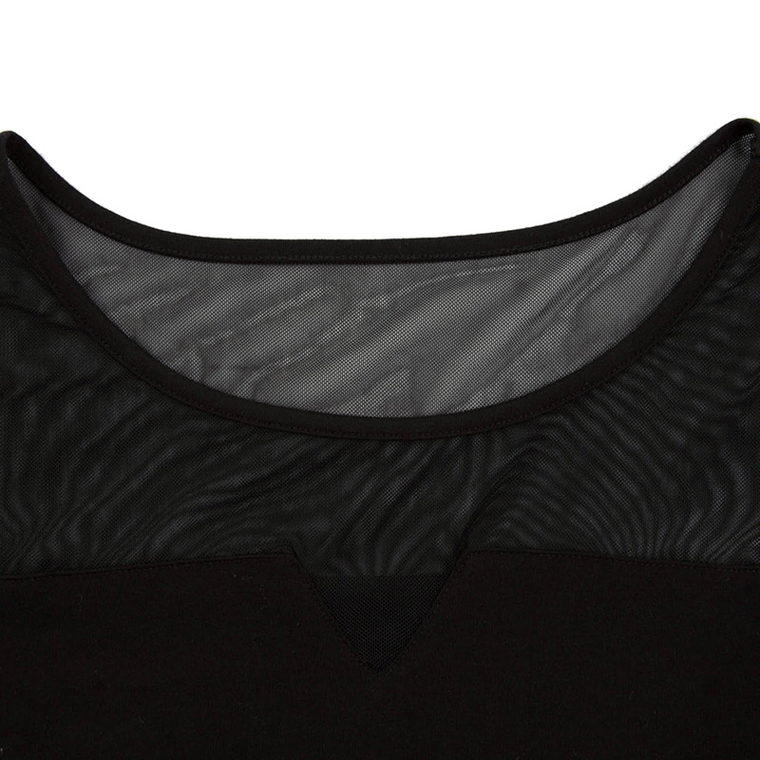 Lagogo/拉谷谷2015秋季新款修身显瘦黑色纱网T恤上衣ECA633J225