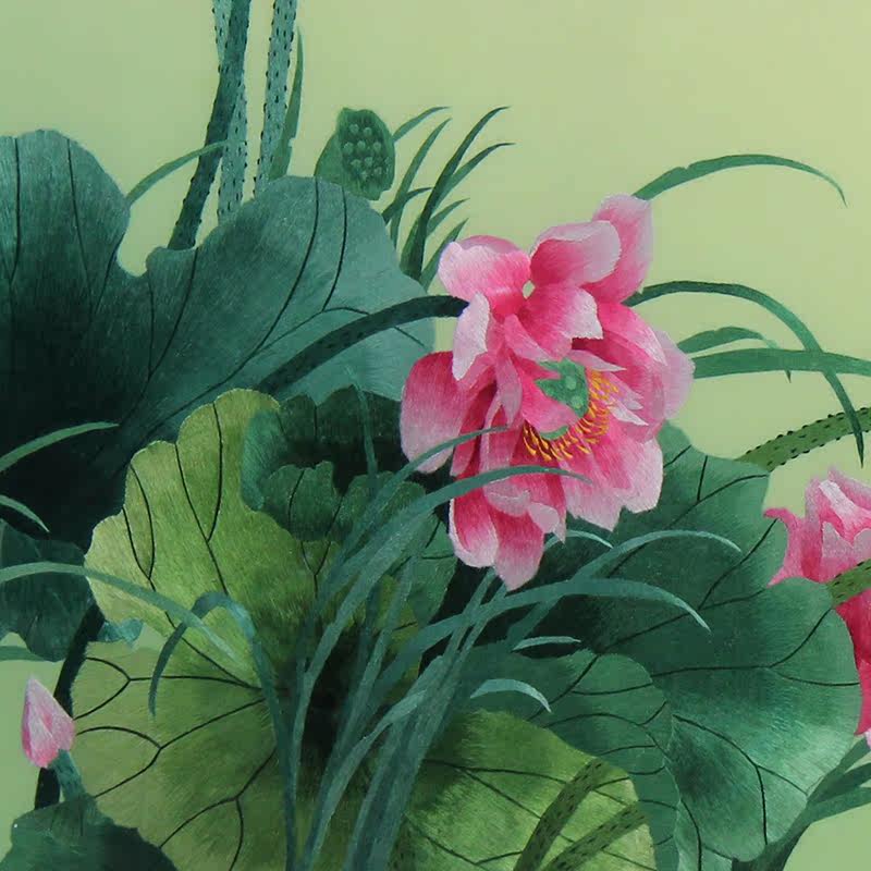 湘绣苏绣精品单面绣荷花爱莲说书房办公室客厅装饰画手工刺绣