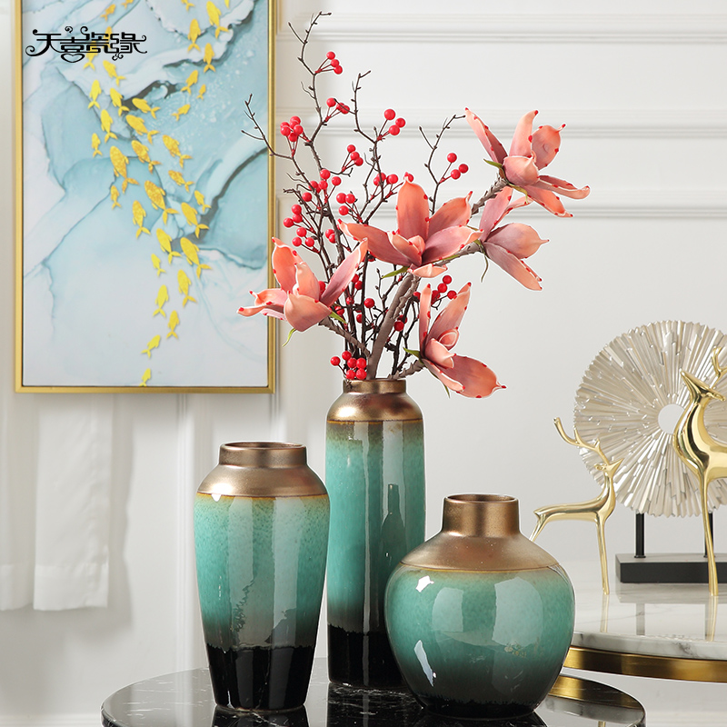 Jingdezhen modern light dry flower vase key-2 luxury furnishing articles, the sitting room porch TV cabinet table wine home decoration