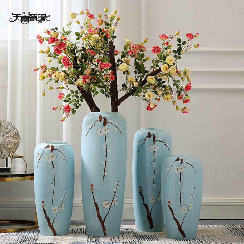 Jingdezhen ceramic Chinese landing big simulation flower vase large sitting room sets flower arranging hotel decoration furnishing articles