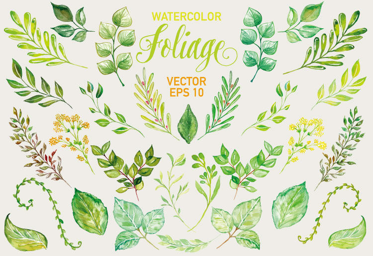 ps手绘水彩清新绿色树叶子花环png免扣 eps矢量图片设计美化素材