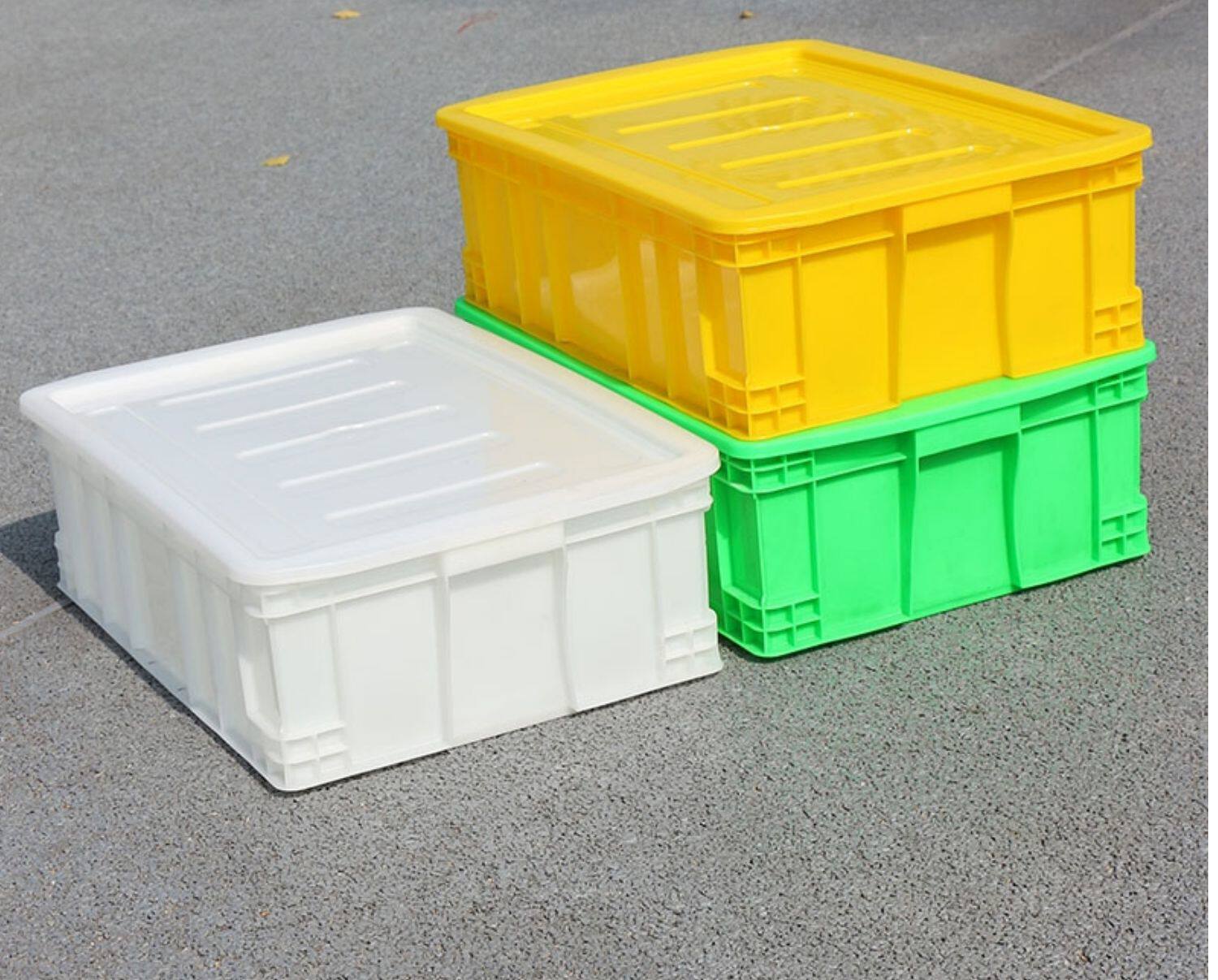 耐摔塑料箱子分类框周转筐零件盒新料长方形工业周转箱带盖575系