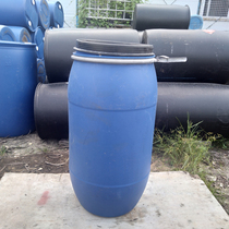 Used 160 liters plastic bucket 160 liters with iron hoop flange barrel blue chemical glue barrel enzyme barrel dark barrel