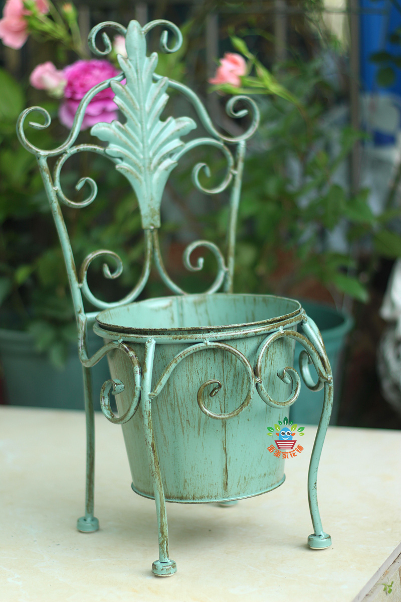 European antique chair flower pot rack Wrought iron flower rack Floor-to-ceiling green radish succulent flower rack horticultural furnishings