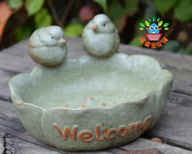 Creative vintage bird fleshy flower pot Flower cylinder bird feeder Garden courtyard villa decoration ceramic flower pot