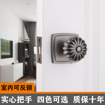 Yibaili modern green bronze pumpkin spherical bathroom door lock Indoor mute solid wood door handle Bedroom door lock