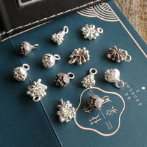 Handmade diy pendant bracelet necklace beaded silver accessories Thai handmade silver flower retro sterling silver flower core pendant