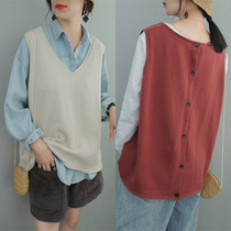 Spring Clothing New Cover Head Woman shoulder waistcoat Waistcoat Art Loose Vest Horse Clip Sleeveless Cardiovert Sweater Sweater V Collar Cotton Big Code