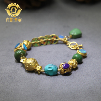 Yibo original turquoise south red envelope pulp gold ancient gold burning blue bracelet bracelet necklace DIY accessories