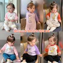  Chen Da pig L mother female baby printed romper autumn and winter baby one-piece cotton Western style childrens round neck long-sleeved sweater