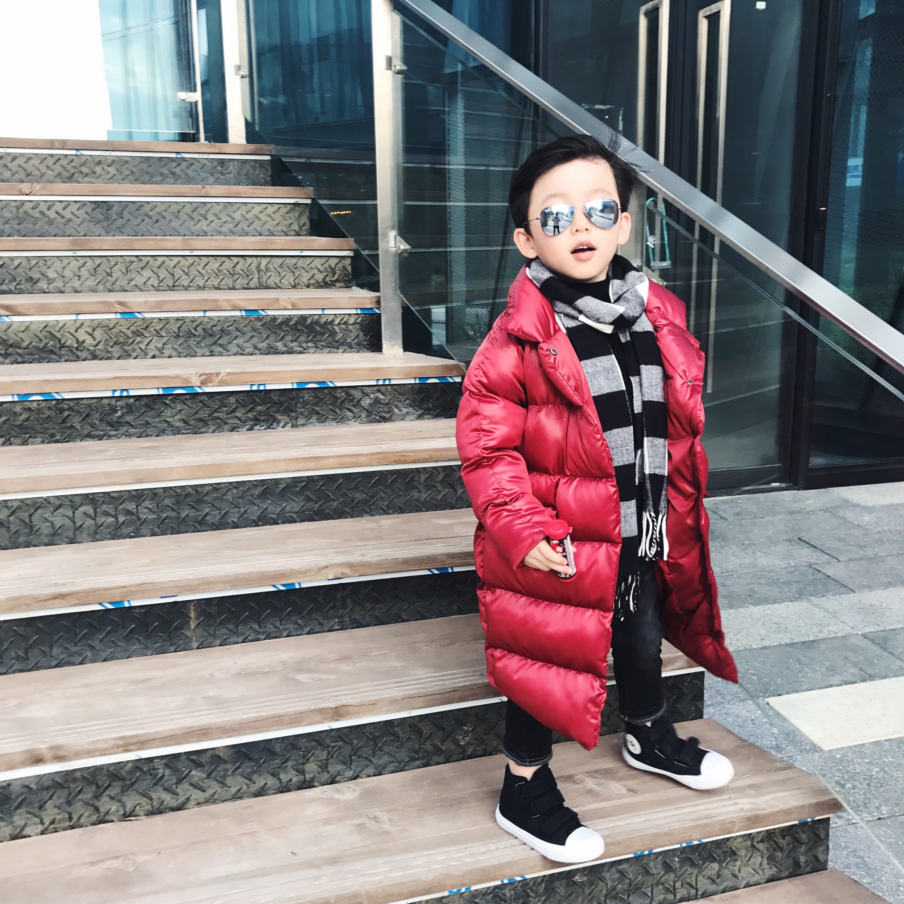 luson妈 男童棉服2017新款儿童中长款加厚保暖轻薄小童