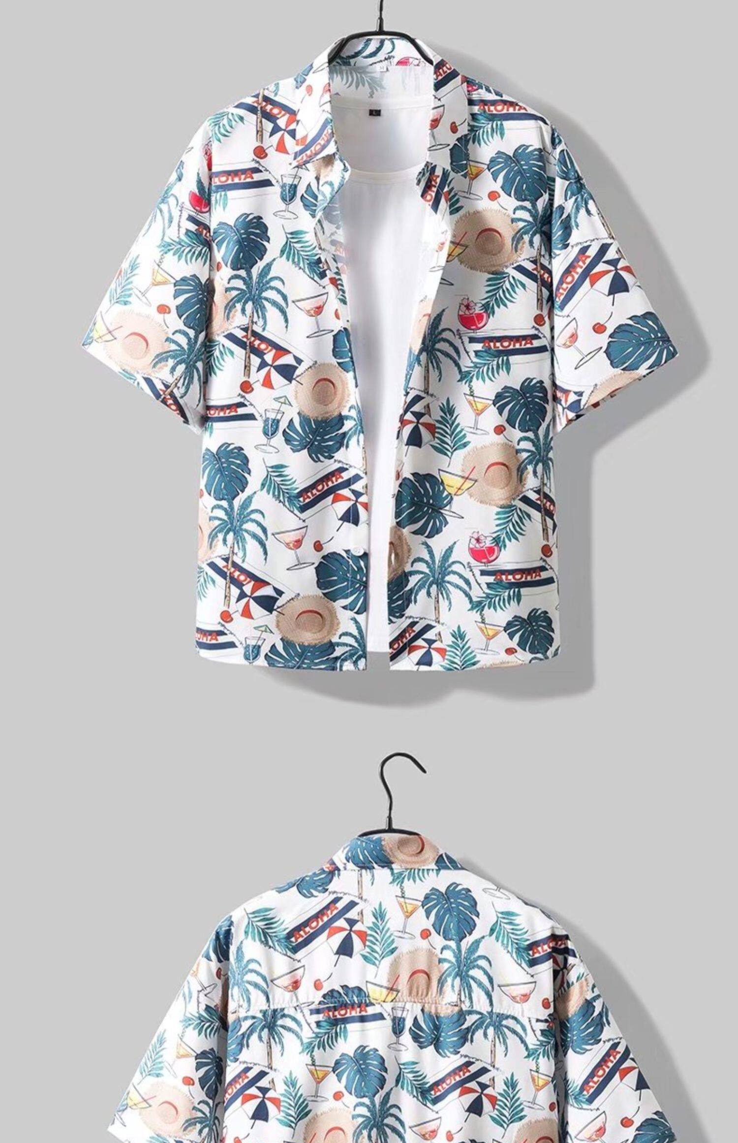 夏天海边沙滩裤情侣装夏威夷度假潮流休闲套装游泳速干短袖花衬衫