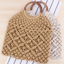 Store manager recommends new solid color hand-held woven bag Chao female forest straw bag handmade cotton rope net bag beach bag