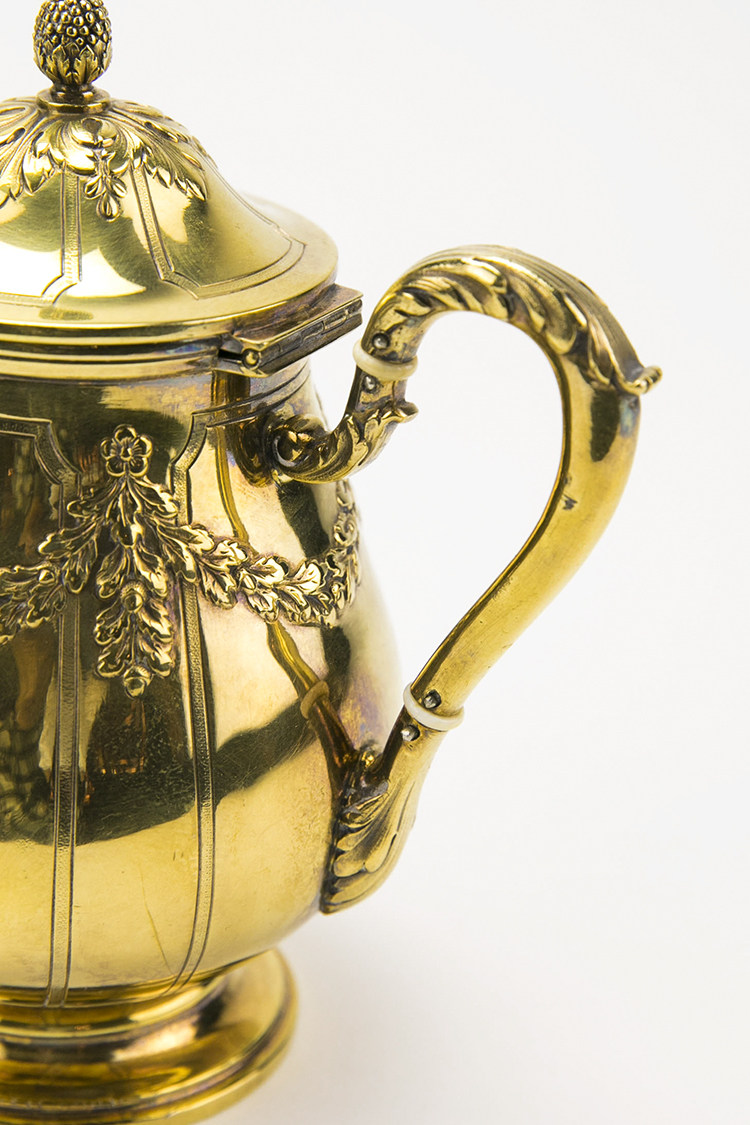 欧洲古董法国desire jouannet纯银鎏金茶壶咖啡壶下午茶西洋古董